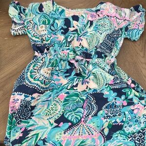 Lilly Pulitzer Girls Navy, Teal & Pink Floral Print Dress